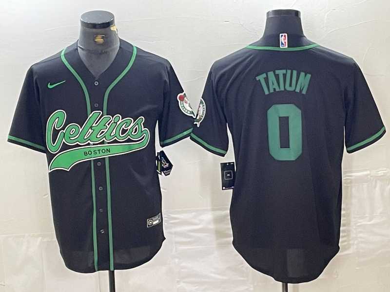 Men%27s Boston Celtics #0 Jayson Tatum Black Cool Base Stitched Baseball Jersey